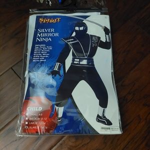 Kid's Silver Mirror Ninja Halloween costume with swords